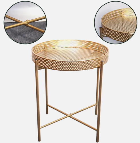 Gold metal side end tray - gold,