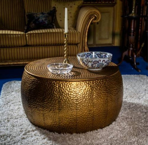 Metal hammered gold round - metal,